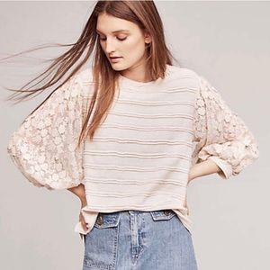 Eri Ali Anthro Balloon Floral Lace Sleeve Sweater